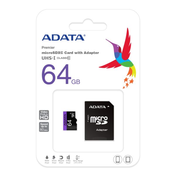 Memoria MicroSDHC ADATA  64GB Clase 10 UHS-I C/Adaptador Cod: 20184 - Imagen 2