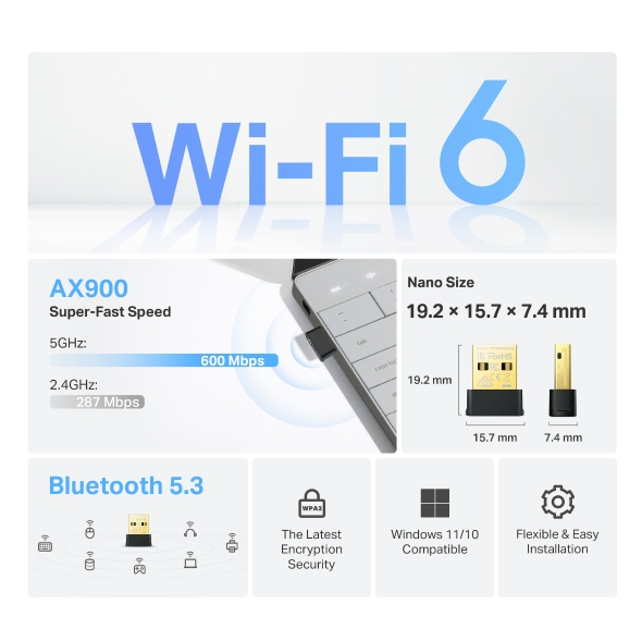 ADAPTADOR TPLINK USB AX900 WIFI 6 BLUETOOTH 5.3 TX10UB COD: 10065 - Imagen 3