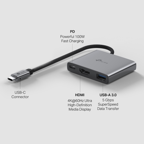 ADAPTADOR USB C 3 EN 1 TPLINK UH3020C HDMI - USB A - USB C 100W COD: 10100 - Imagen 3